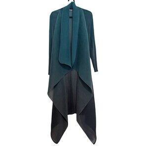 Alquema Long Collare Overpiece Jacket Teal Blue Ombre Pleated Plisse OS